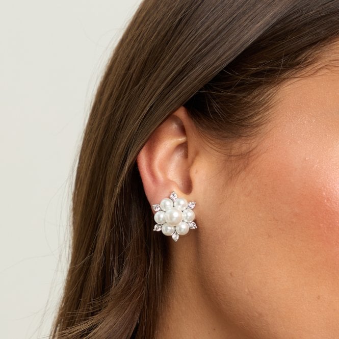 Jon Richard Jon Richard Silver Plated Crystal And Pearl Snowflake Clip Earrings