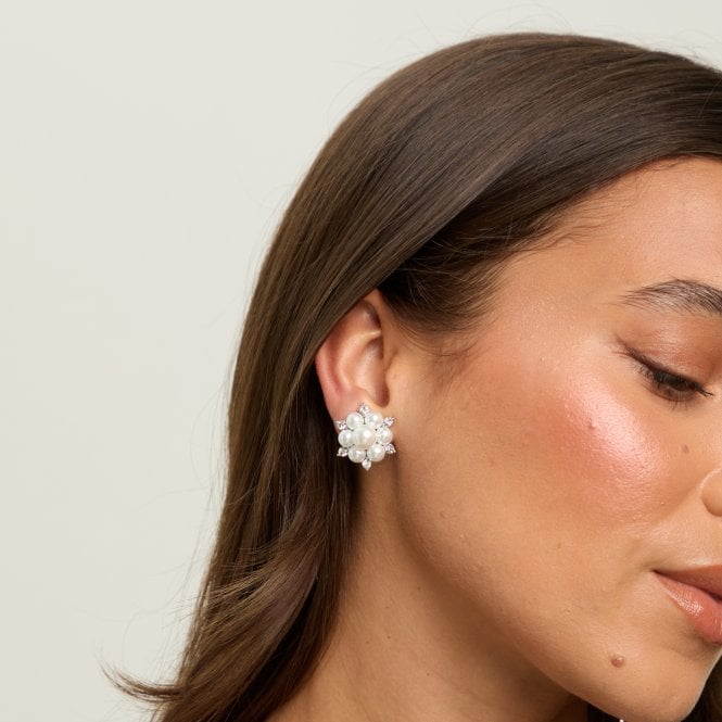 Jon Richard Jon Richard Silver Plated Crystal And Pearl Snowflake Clip Earrings