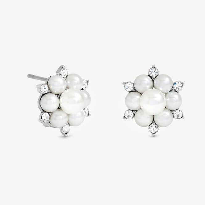 jon richard Jon Richard Silver Plated Crystal and Pearl Snowflake Clip Earrings