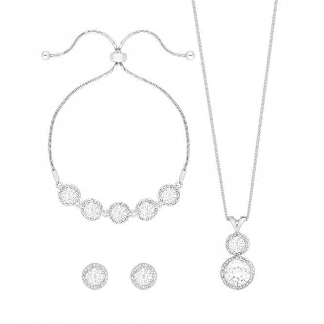 Jon Richard Jon Richard Silver Plated Crystal Halo Double Solitaire Trio Set - Gift Boxed