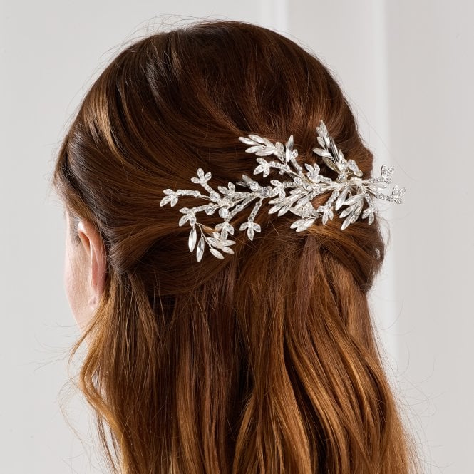 jon richard Jon Richard Silver Plated Crystal Leaf Side Tiara