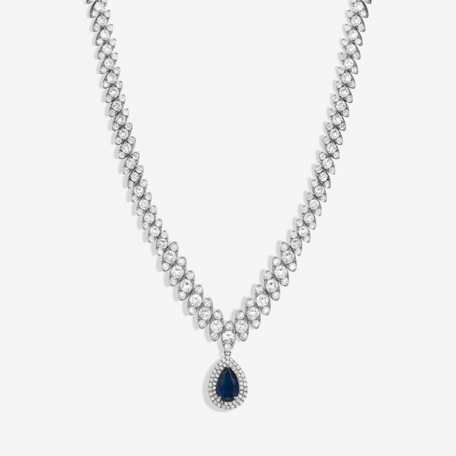 Jon Richard Jon Richard Silver Plated Cubic Zirconia Baguette Navette Blue Sapphire Pear Drop Necklace - Gift Boxed