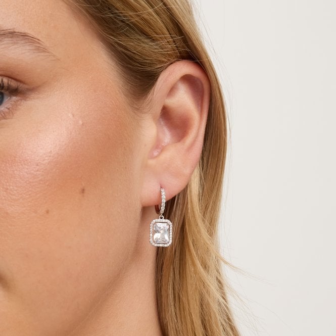 Jon Richard Jon Richard Silver Plated Cubic Zirconia Charm Huggie Hoop Earrings