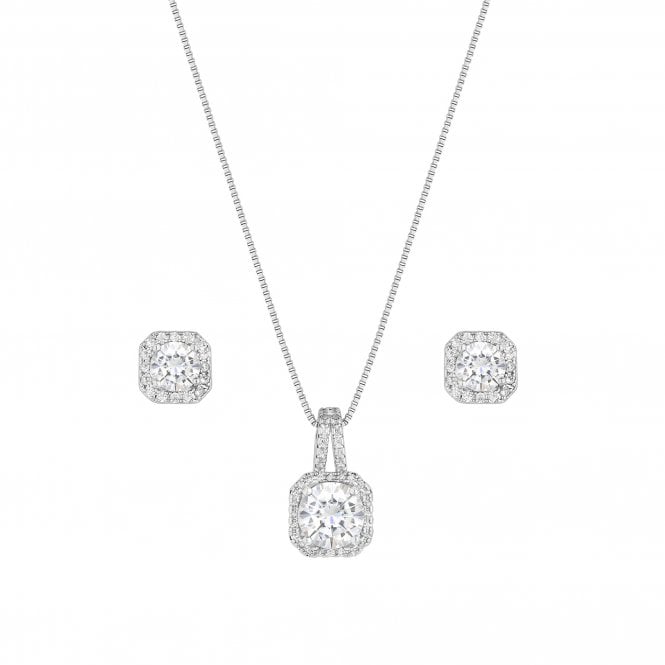 Jon Richard Jon Richard Silver Plated Cubic Zirconia Square Drop Pendant And Earring Set - Gift Boxed