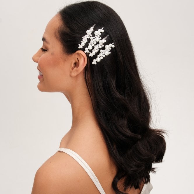 Jon Richard Jon Richard Silver Plated Graduated Pearl And Crystal Hair Slides - Pack Of 4