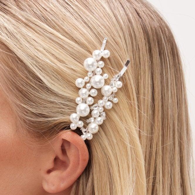 Jon Richard Jon Richard Silver Plated Graduated Pearl And Crystal Hair Slides - Pack Of 4