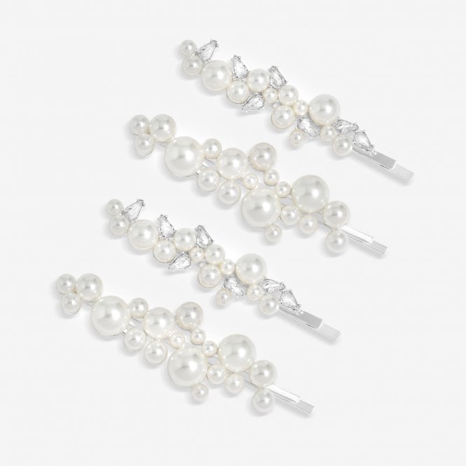 jon richard Jon Richard Silver Plated Graduated Pearl And Crystal Hair Slides - Pack Of 4