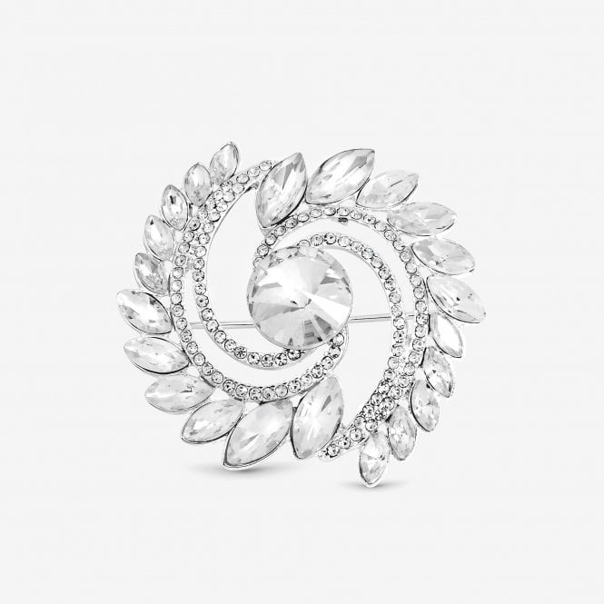Jon Richard Jon Richard Silver Plated Mixed Crystal Swirl Brooch - Gift Box
