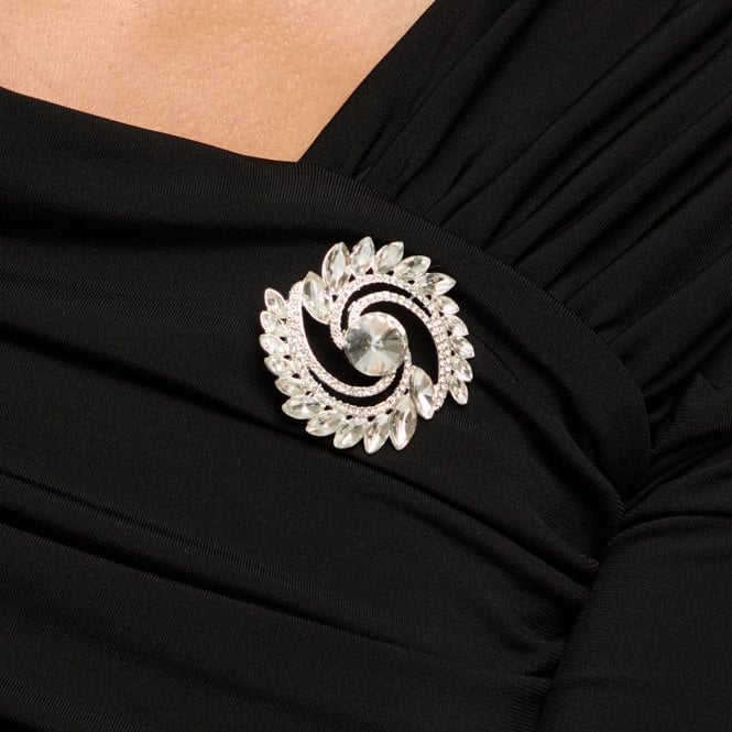 Jon Richard Jon Richard Silver Plated Mixed Crystal Swirl Brooch - Gift Box