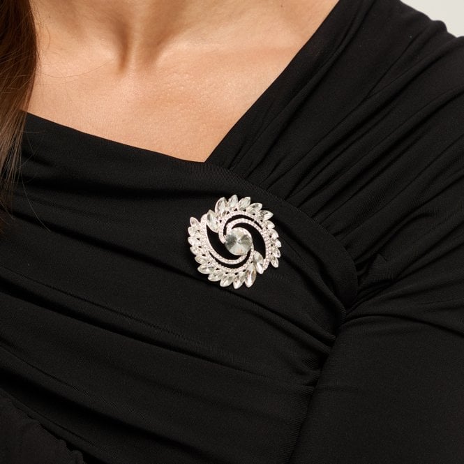Jon Richard Jon Richard Silver Plated Mixed Crystal Swirl Brooch - Gift Box