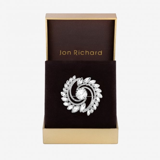 jon richard Jon Richard Silver Plated Mixed Crystal Swirl Brooch - Gift Box
