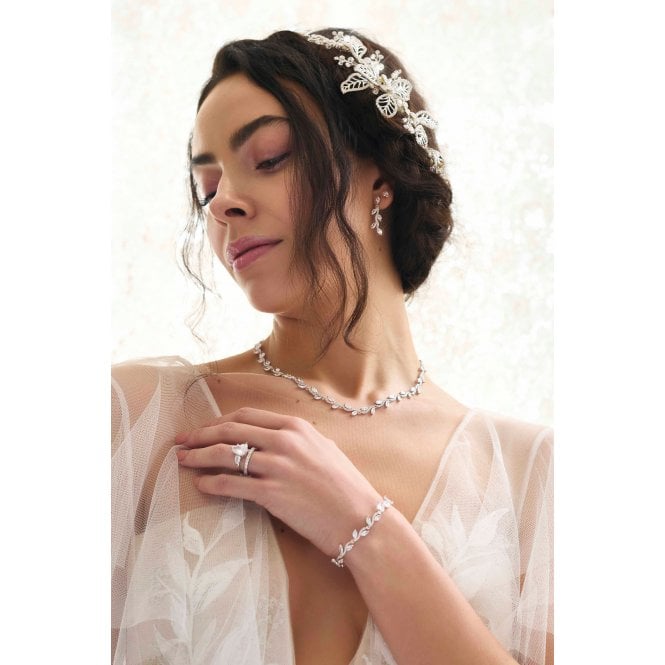 Jon Richard Jon Richard Silver Plated Pave Wave Leaf Collar Necklace