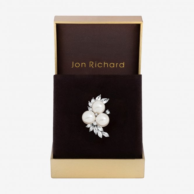 Jon Richard Jon Richard Silver Plated Pearl And Crystal Cluster Brooch - Gift Box