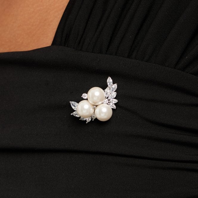 Jon Richard Jon Richard Silver Plated Pearl And Crystal Cluster Brooch - Gift Box