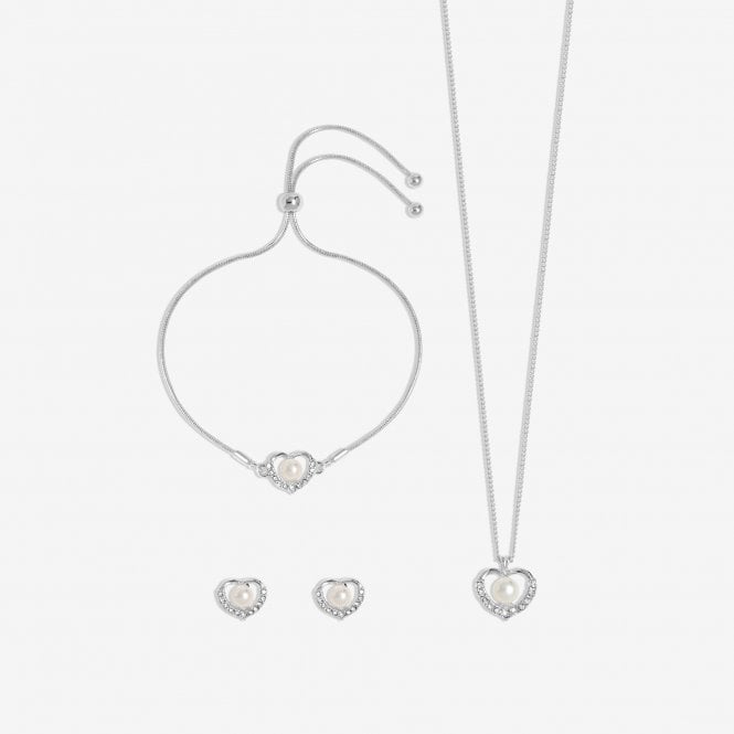 Jon Richard Jon Richard Silver Plated Pearl And Crystal Heart Trio Set - Gift Boxed