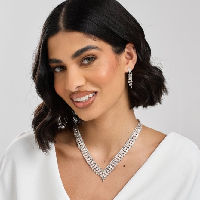 Jon Richard Jon Richard Silver Plated Pearl And Crystal V Necklace