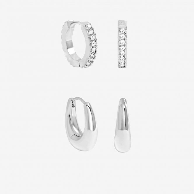 jon richard Jon Richard Silver Plated Polished and Pave Hoops - Pack of 2