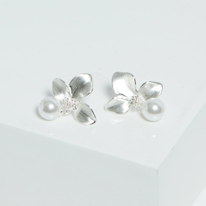Jon Richard Jon Richard Silver Plated Satin Floral And Pearl Earrings