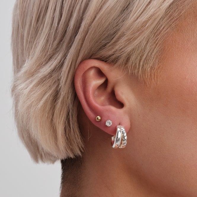 Jon Richard Jon Richard Silver Plated Stainless Steel Polished And Textured Hoop Earrings