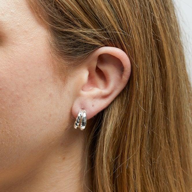 Jon Richard Jon Richard Silver Plated Stainless Steel Polished And Textured Hoop Earrings