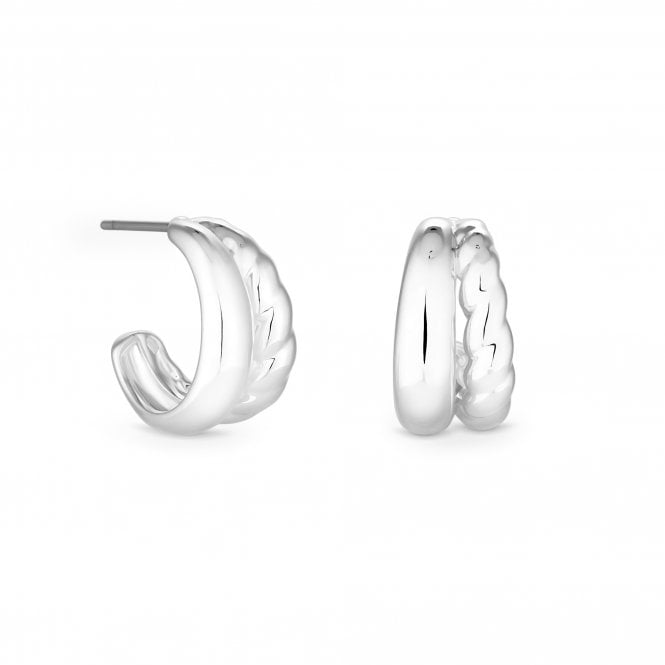 jon richard Jon Richard Silver Plated Stainless Steel Polished And Textured Hoop Earrings