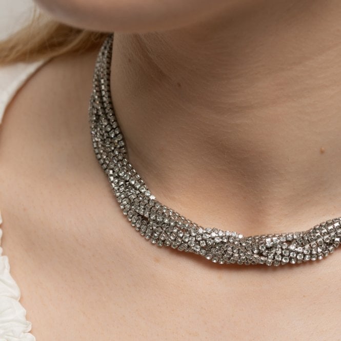 Jon Richard Jon Richard Silver Plated Statement Twisted Crystal Collar Necklace
