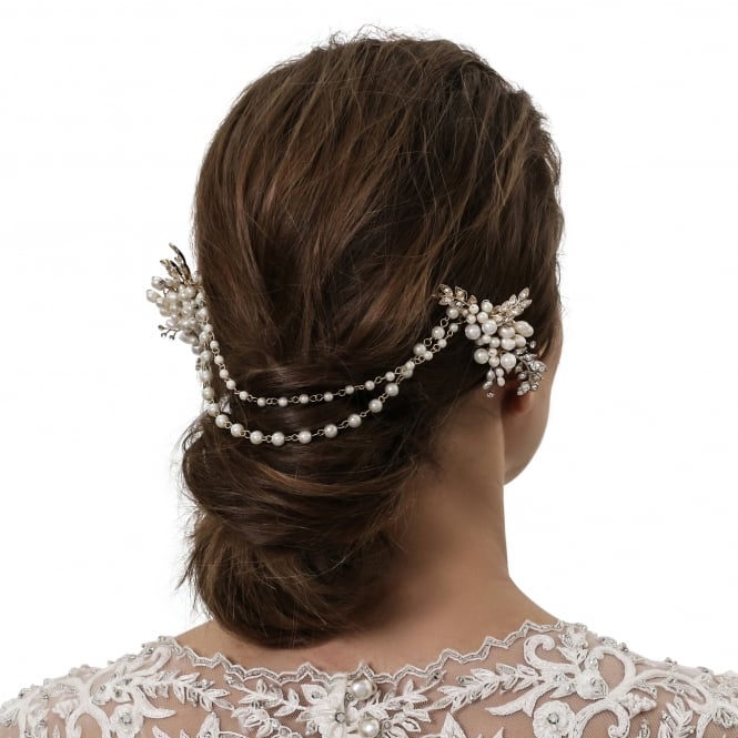 Jon Richard Jon Richard Silver Vintage Rose Two Row Drape Comb