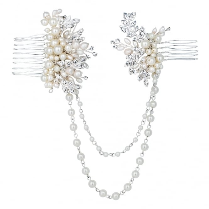 jon richard Jon Richard Silver Vintage Rose Two Row Drape Comb