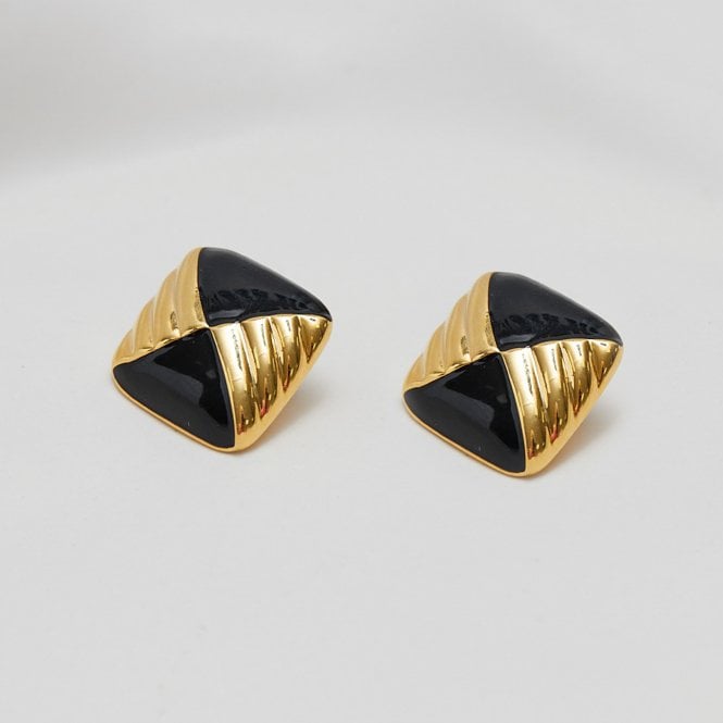 Jon Richard Jon Richard Vintage Inspired Gold Plated And Jet Enamel Earrings