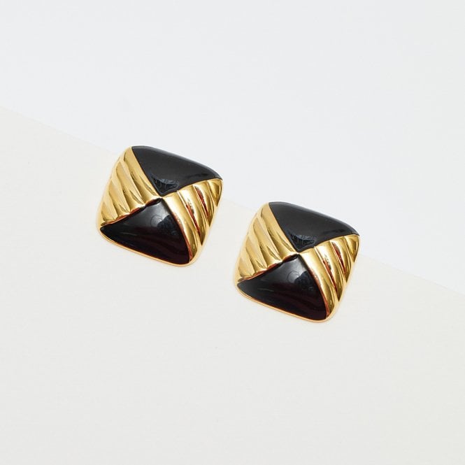 Jon Richard Jon Richard Vintage Inspired Gold Plated And Jet Enamel Earrings