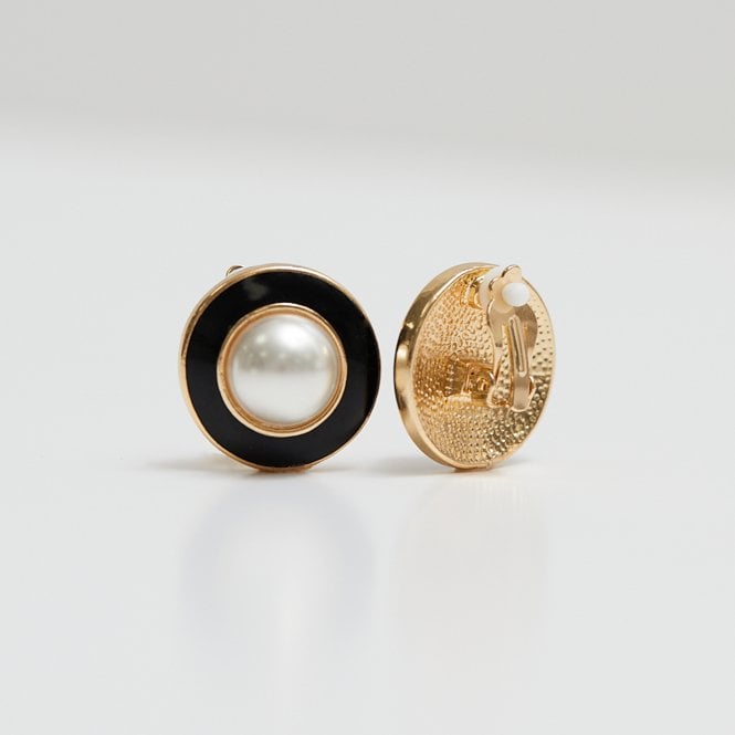 Jon Richard Jon Richard Vintage Inspired Gold Plated Pearl And Enamel Clip Earrings