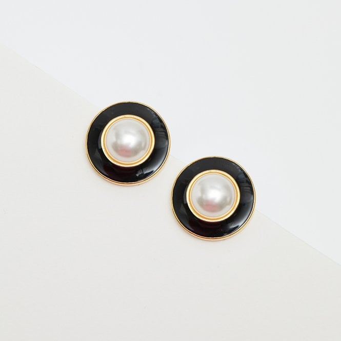 Jon Richard Jon Richard Vintage Inspired Gold Plated Pearl And Enamel Clip Earrings