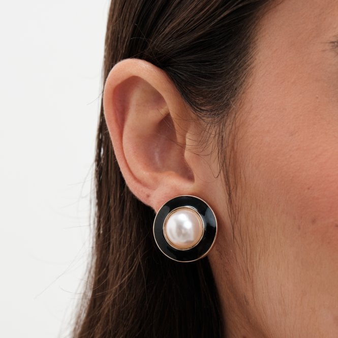 jon richard Jon Richard Vintage Inspired Gold Plated Pearl And Enamel Clip Earrings