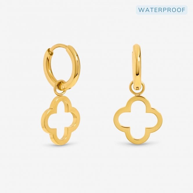 jon richard Jon Richard Waterproof Gold Plated Clover Huggie Hoops
