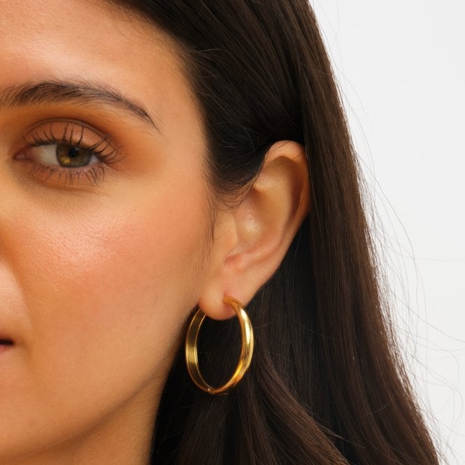 Jon Richard Jon Richard Waterproof Gold Plated Large Flat Surface Hoop Earrings