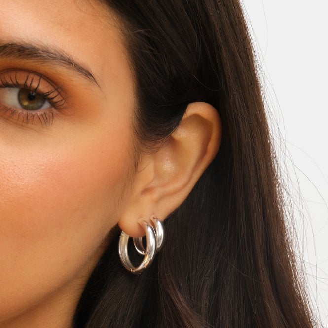 Jon Richard Jon Richard Waterproof Silver Plated Medium Flat Surface Hoop Earrings