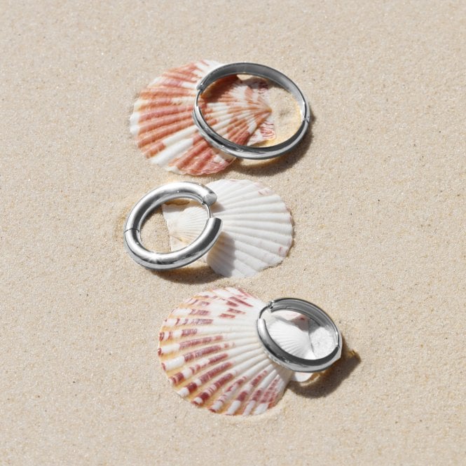 Jon Richard Jon Richard Waterproof Silver Plated Medium Flat Surface Hoop Earrings