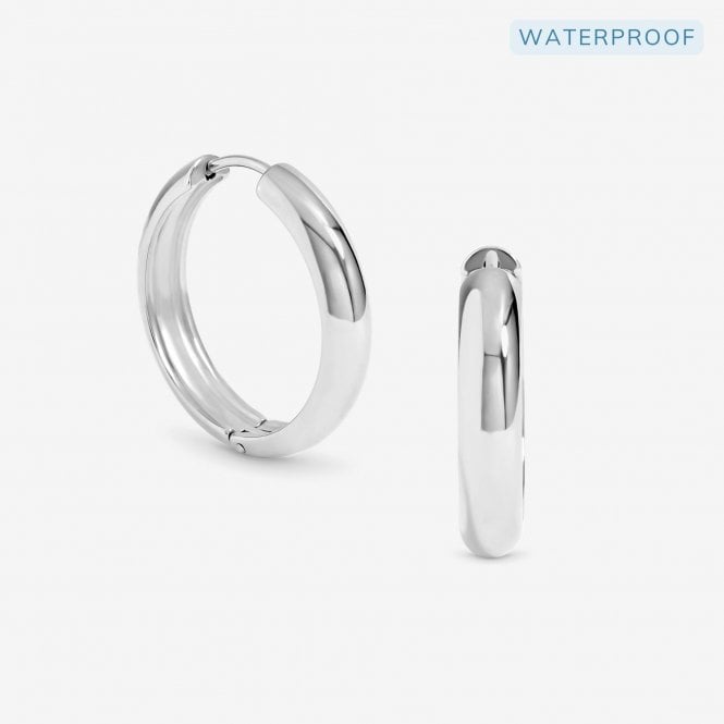 jon richard Jon Richard Waterproof Silver Plated Medium Flat Surface Hoop Earrings