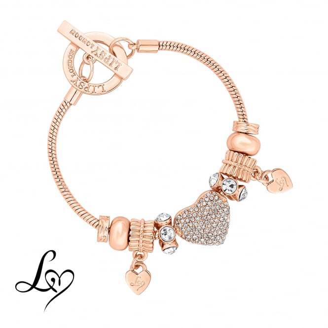 Jon Richard Lipsy Rose Gold Crystal Pave Charm Gift Bracelet