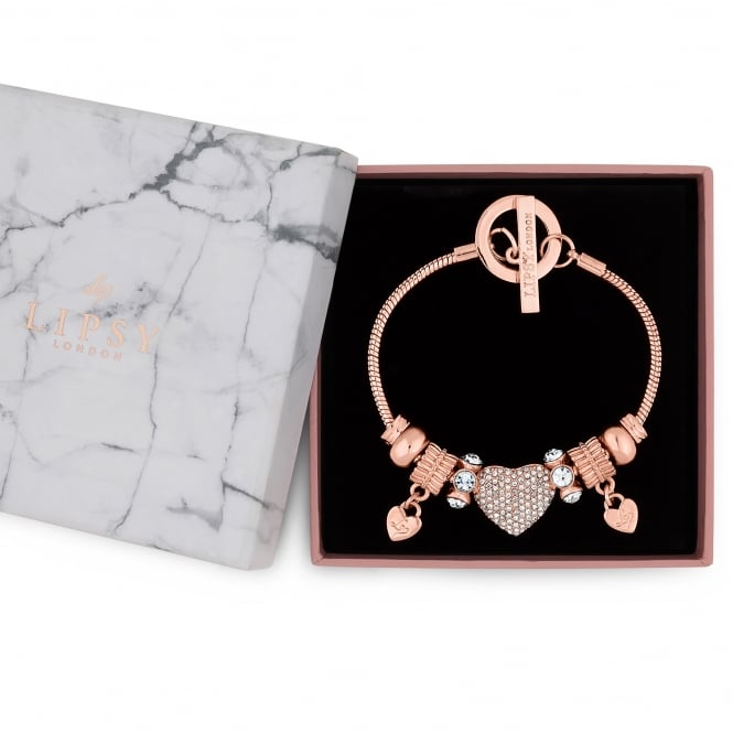 jon richard Lipsy Rose Gold Crystal Pave Charm Gift Bracelet