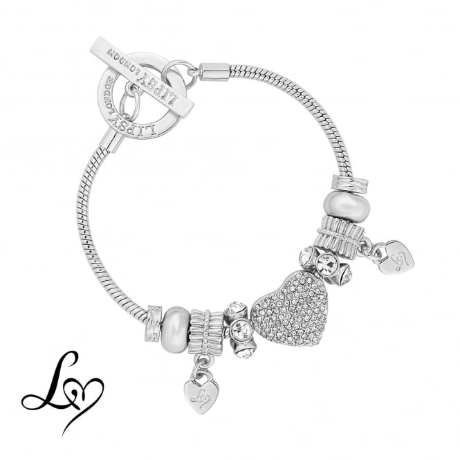 Jon Richard Lipsy Silver Crystal Pave Charm Gift Bracelet