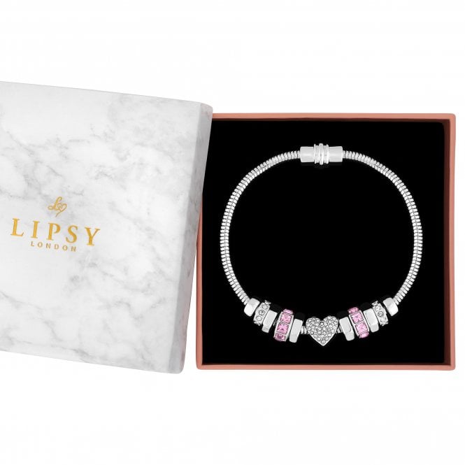 jon richard Lipsy Silver Heart Pink Magnetic Bracelet - Gift Boxed