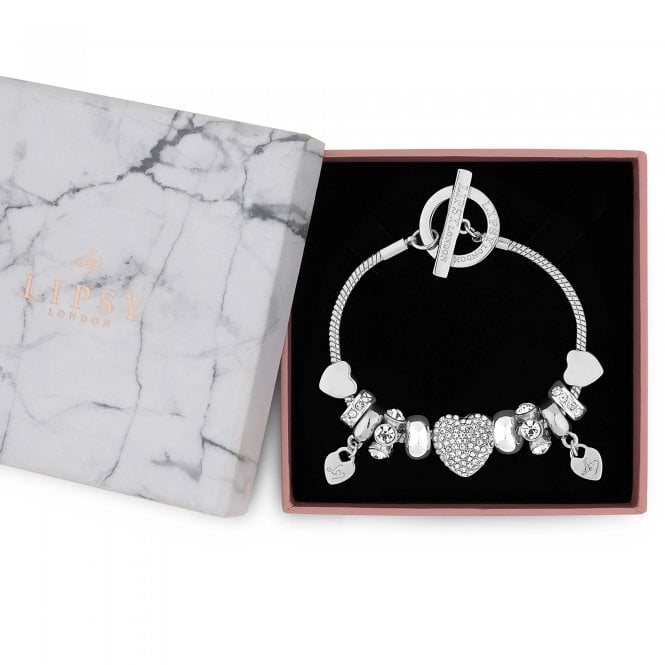 jon richard Lipsy Silver Pave Crystal Heart Charm Bracelet