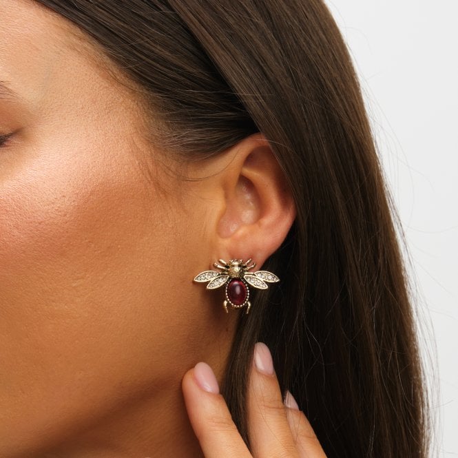 Jon Richard MOOD Antique Gold Polished & Red Insect Stud Earrings - Pack Of 2