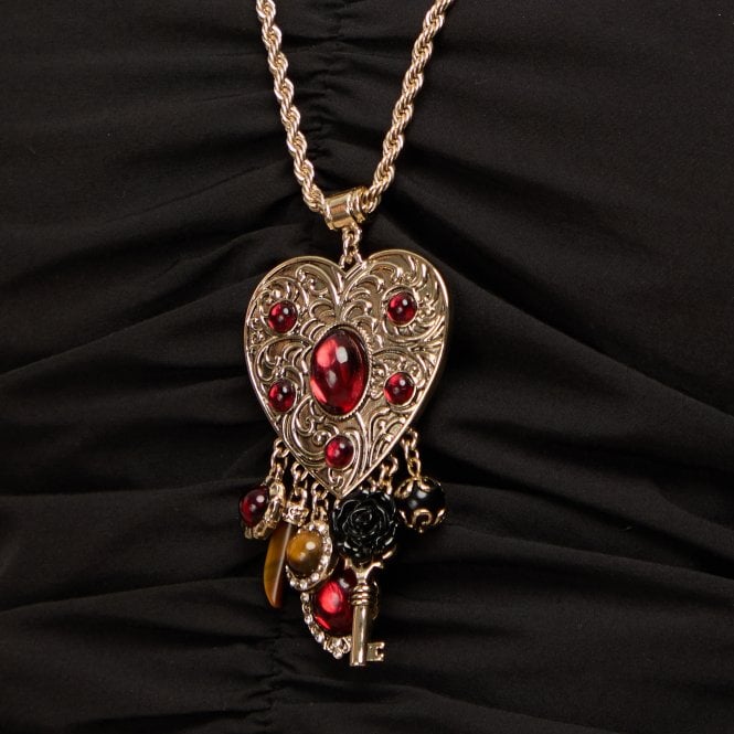 Jon Richard MOOD Antique Gold & Red Resin Heart Charm Long Necklace