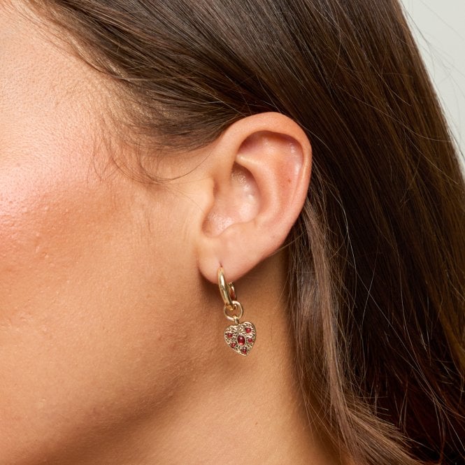 Jon Richard MOOD Antique Gold & Red Resin Heart Huggie Earrings - Pack Of 3