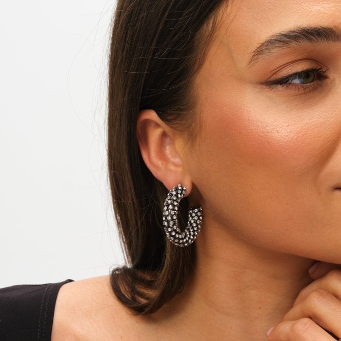 Jon Richard MOOD Black Crystal Chubby Hoop Earrings