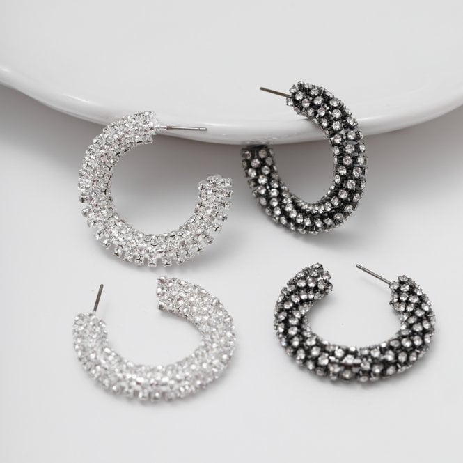 Jon Richard MOOD Black Crystal Chubby Hoop Earrings