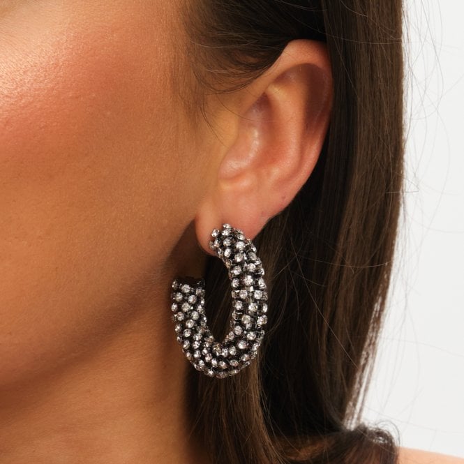 Jon Richard MOOD Black Crystal Chubby Hoop Earrings