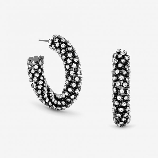 jon richard MOOD Black Crystal Chubby Hoop Earrings